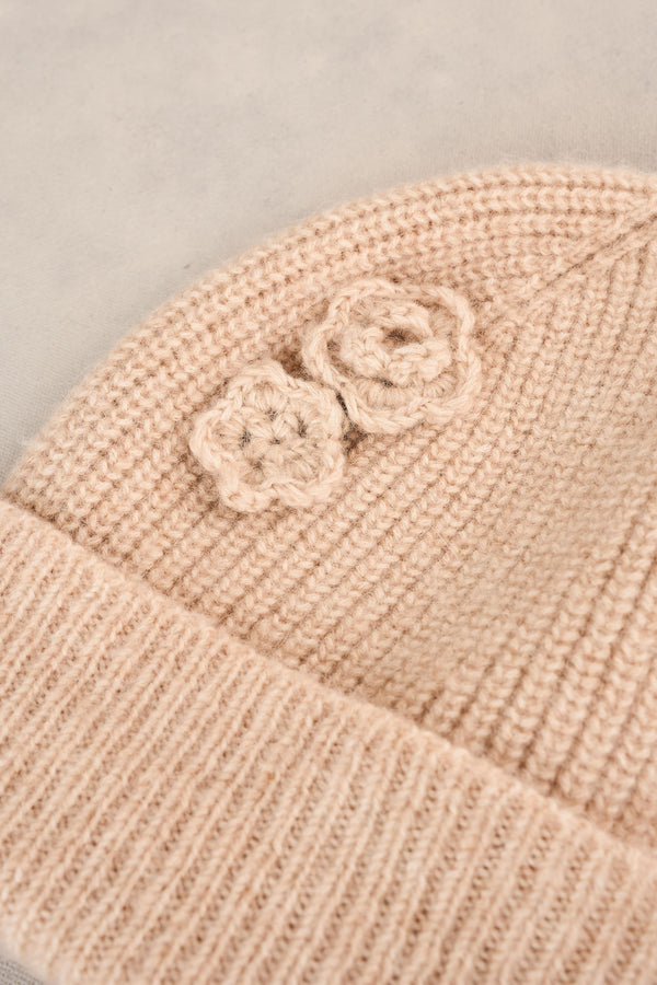 Embroidery Trim Beanie - Oatmeal