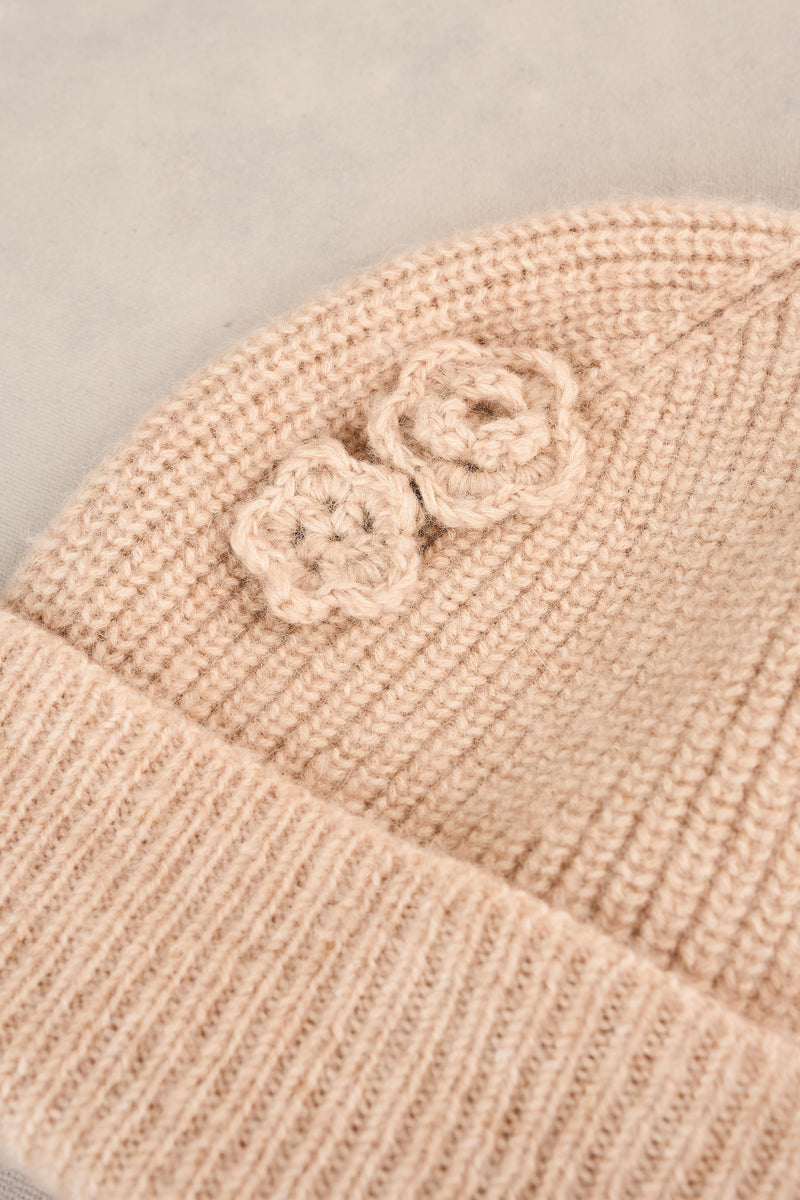 Embroidery Trim Beanie - Oatmeal
