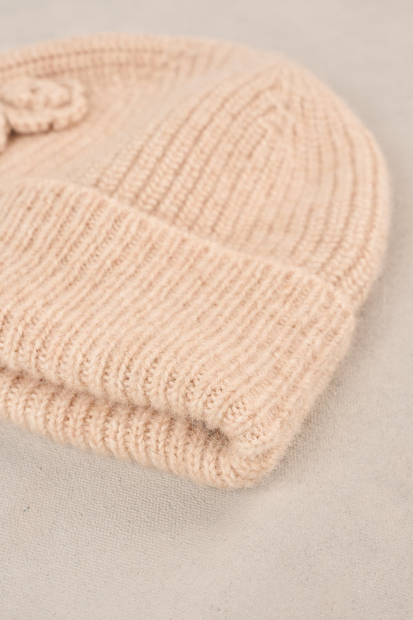Embroidery Trim Beanie - Oatmeal
