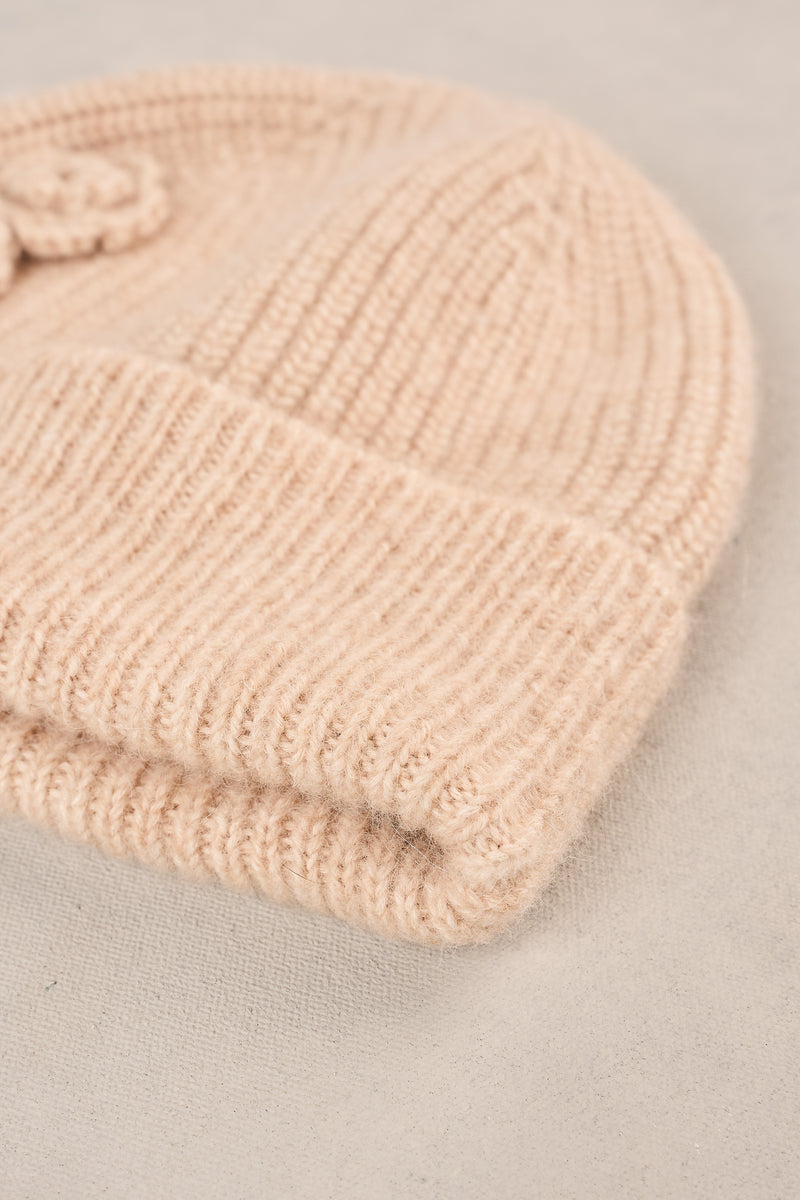 Embroidery Trim Beanie - Oatmeal