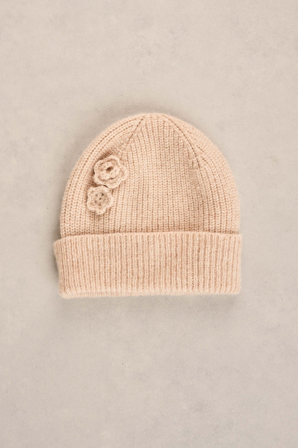 Embroidery Trim Beanie - Oatmeal