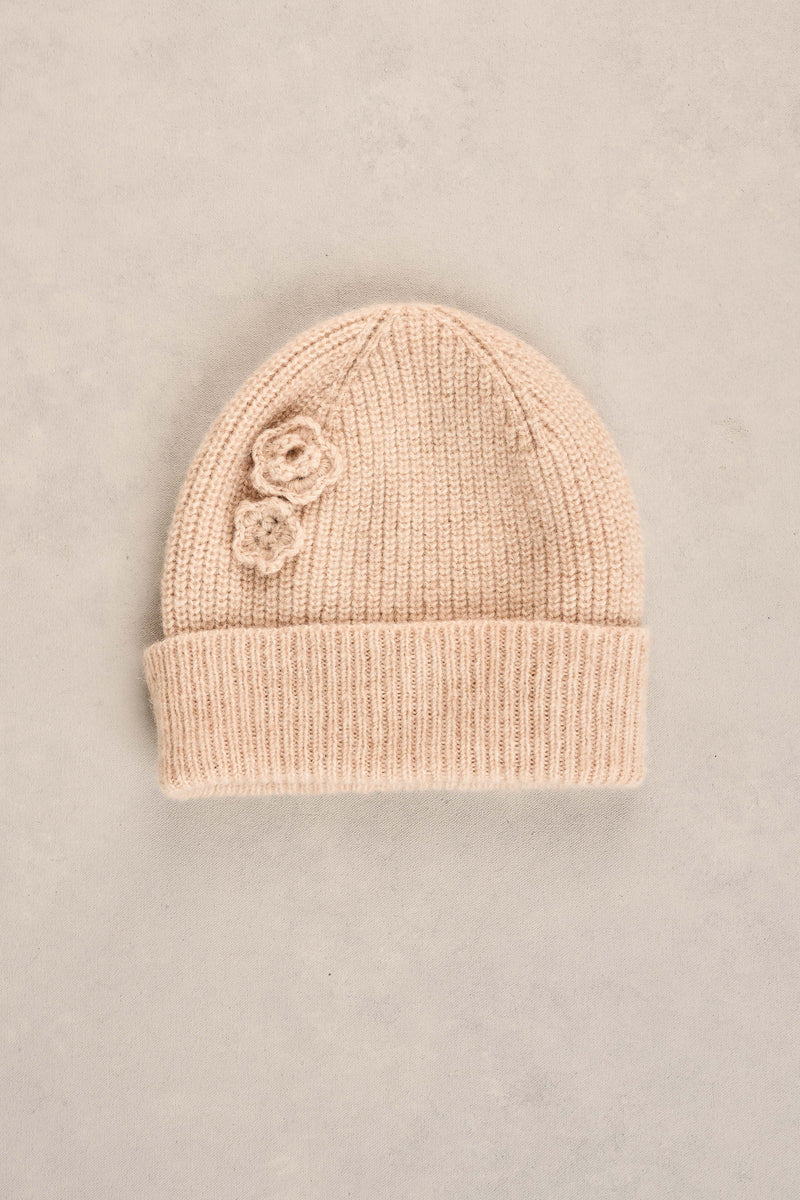 Embroidery Trim Beanie - Oatmeal