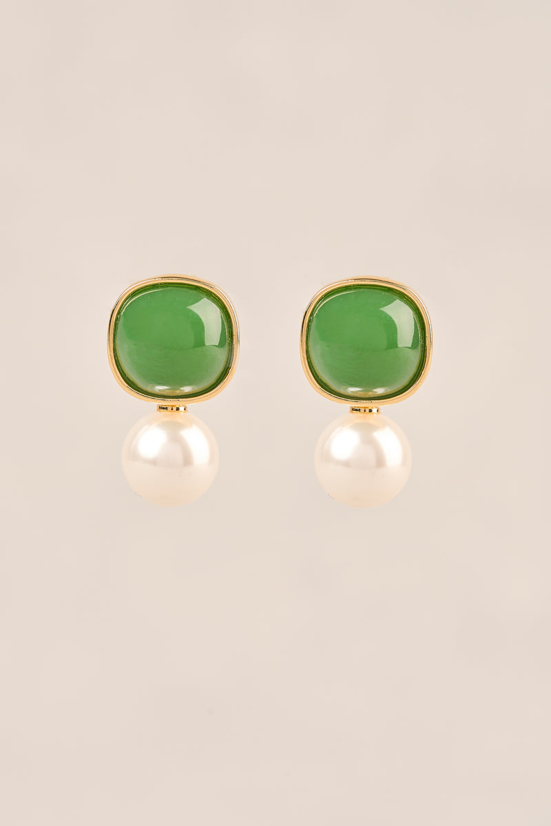 Pearl Drop Earrings - Green