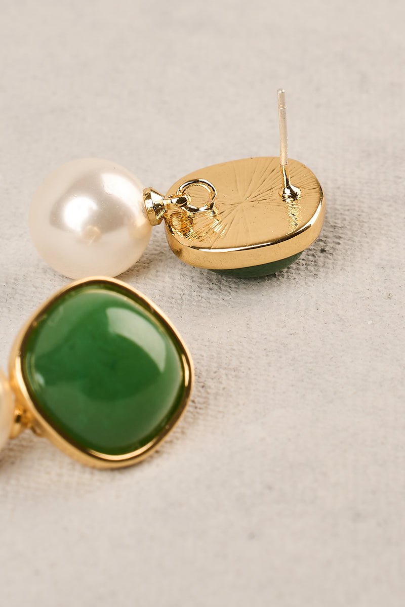Pearl Drop Earrings - Green