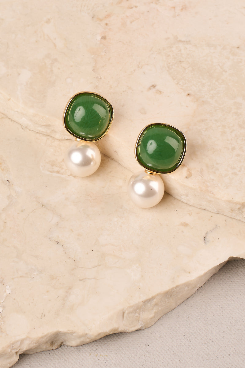 Pearl Drop Earrings - Green