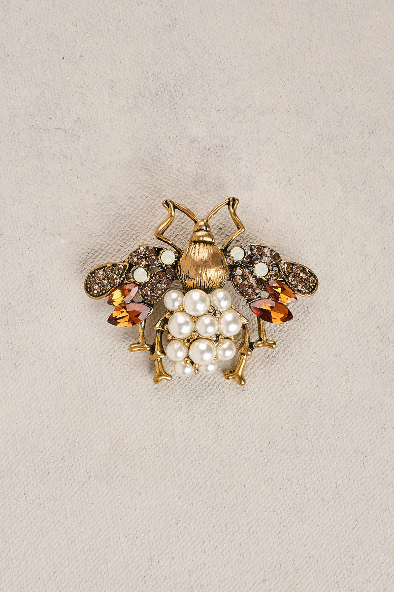 Embellished Bee Brooch - Gold