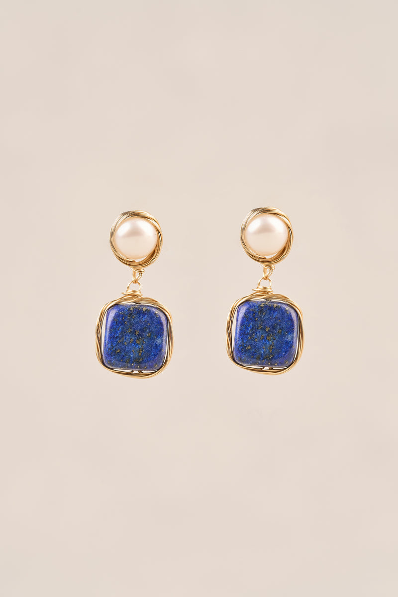 Square Pearl Drop Earrings - Ink