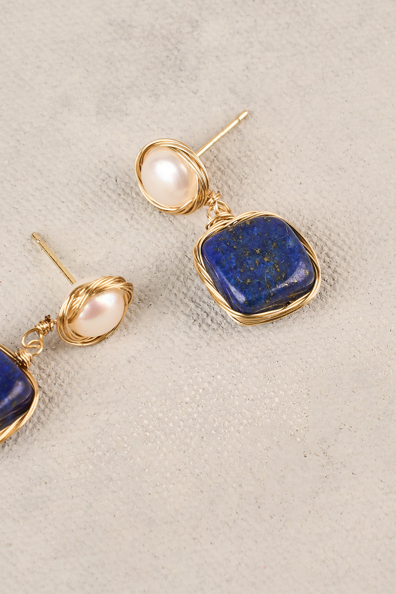 Square Pearl Drop Earrings - Ink