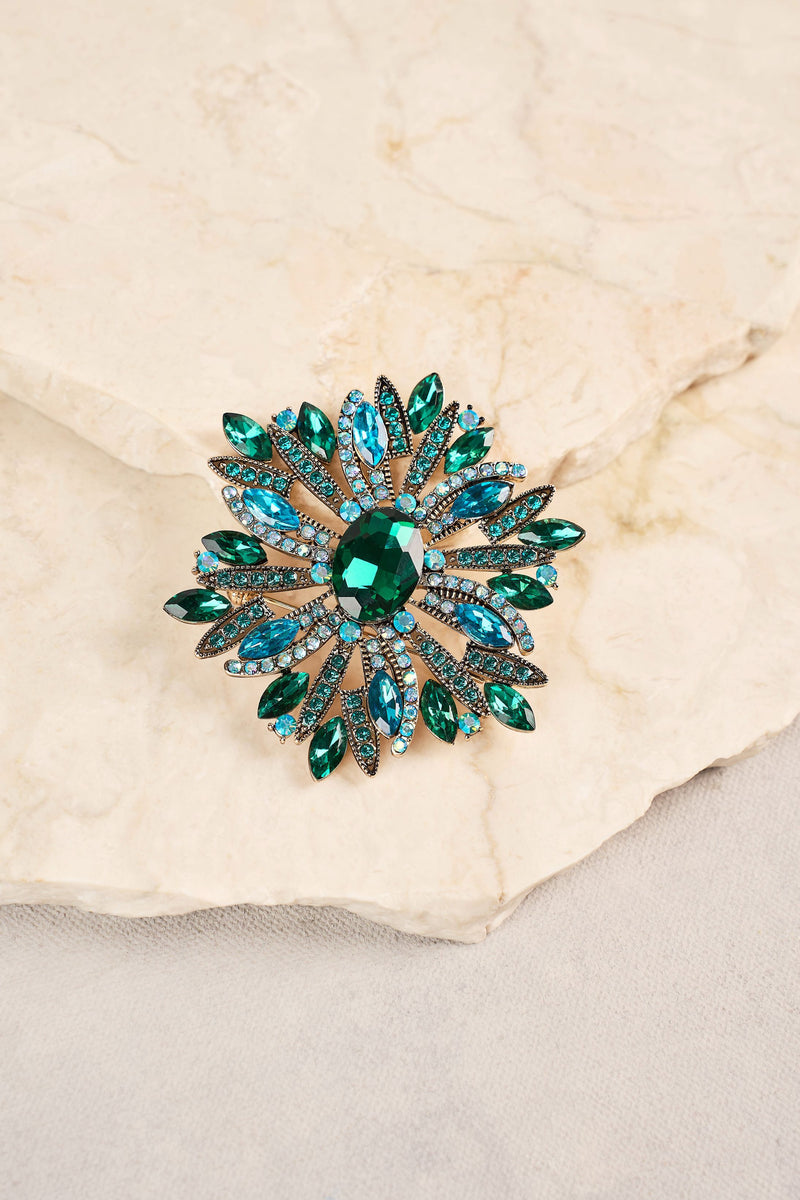 Flower Dia Cluster Brooch - Green