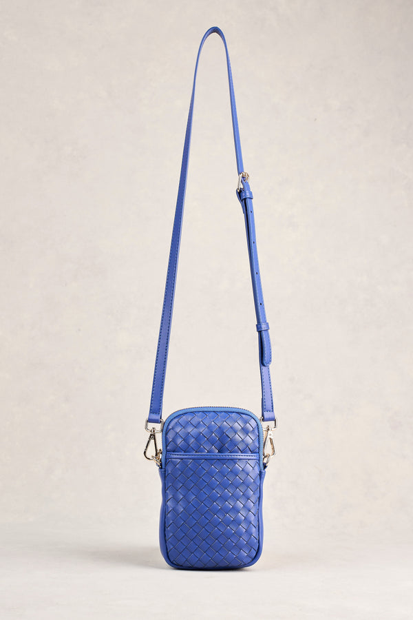Woven Leather Phone Bag - Blue