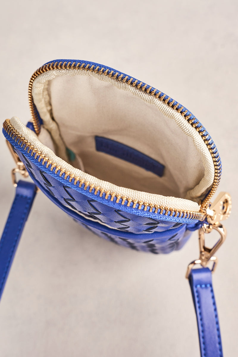 Woven Leather Phone Bag - Blue