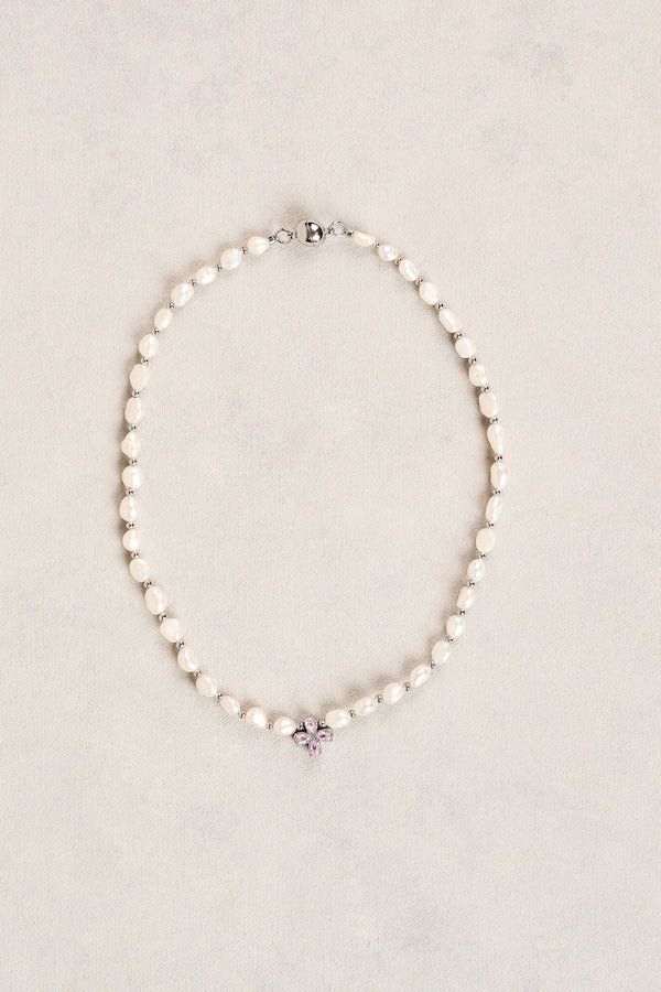Freshwater Pearl Clover Necklace - Silver