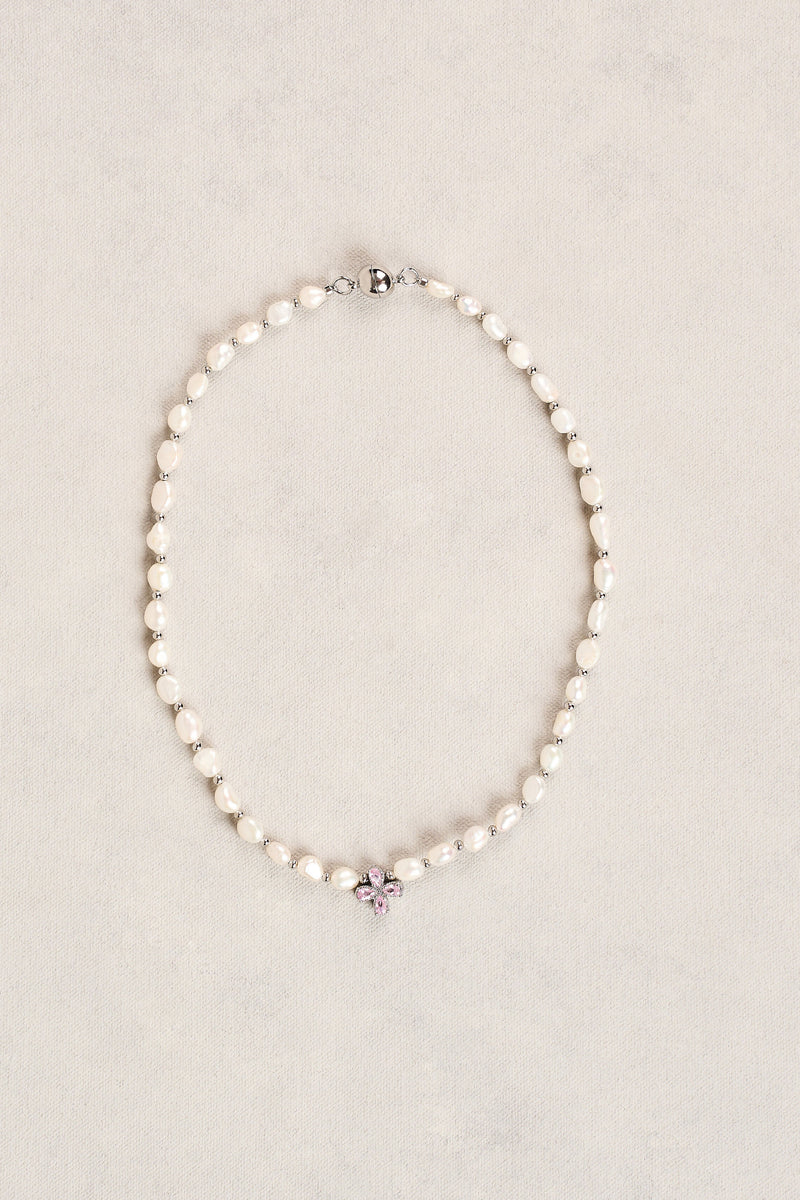 Freshwater Pearl Clover Necklace - Silver