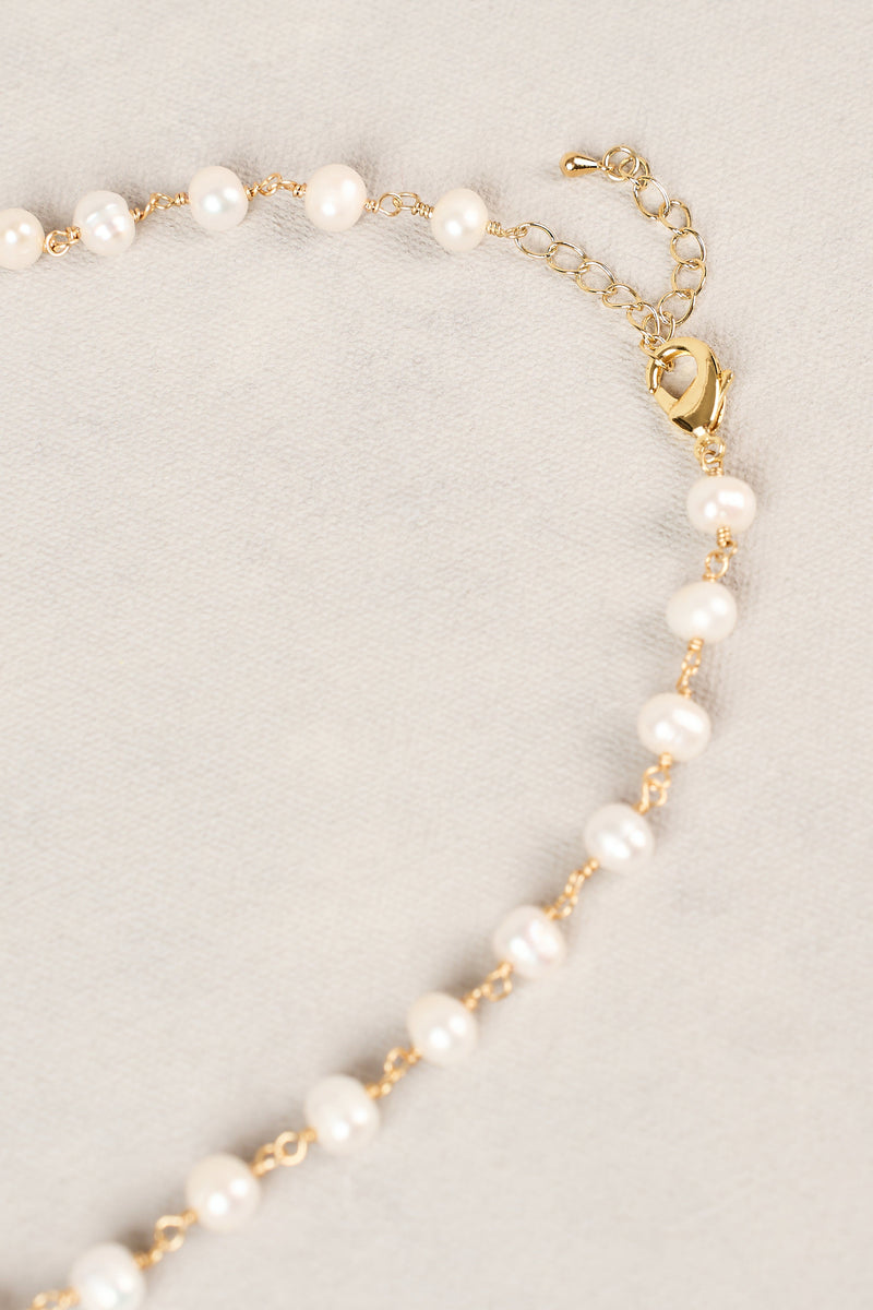 Long Pearl Link Clover Necklace - Green
