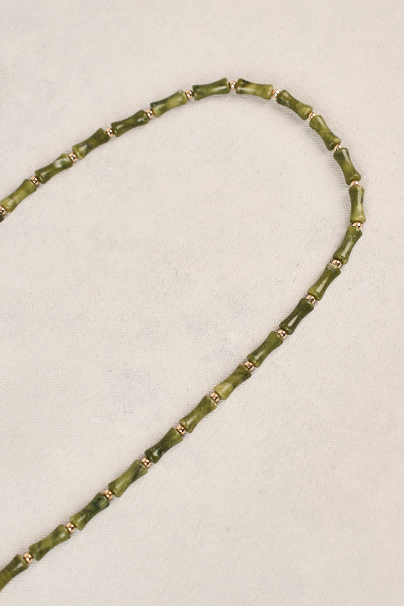 Long Beaded Pearl Necklace - Green