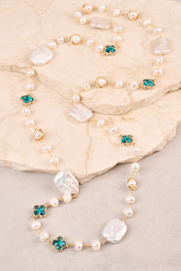 Organic Fresh Water Pearl Clover Necklace – Turquoise