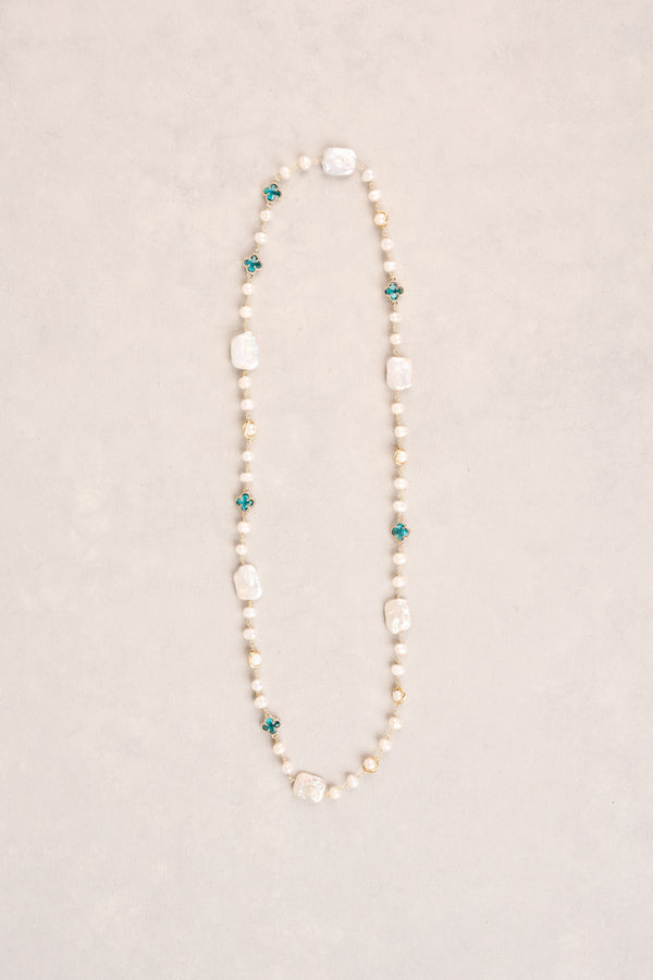 Organic Fresh Water Pearl Clover Necklace – Turquoise