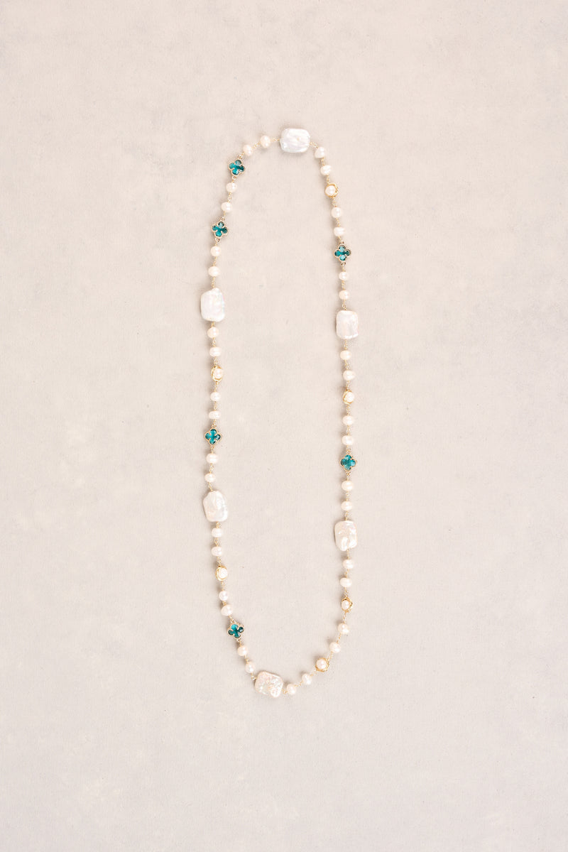 Organic Fresh Water Pearl Clover Necklace – Turquoise