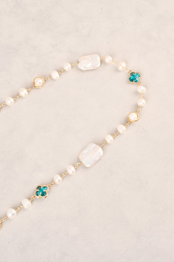 Organic Fresh Water Pearl Clover Necklace – Turquoise