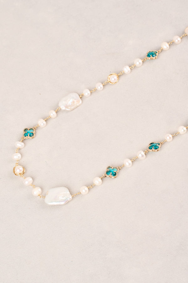 Organic Fresh Water Pearl Clover Necklace – Turquoise