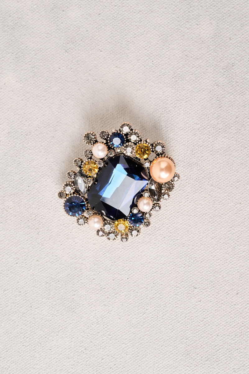 Gem Pearl & Cluster Brooch - Navy