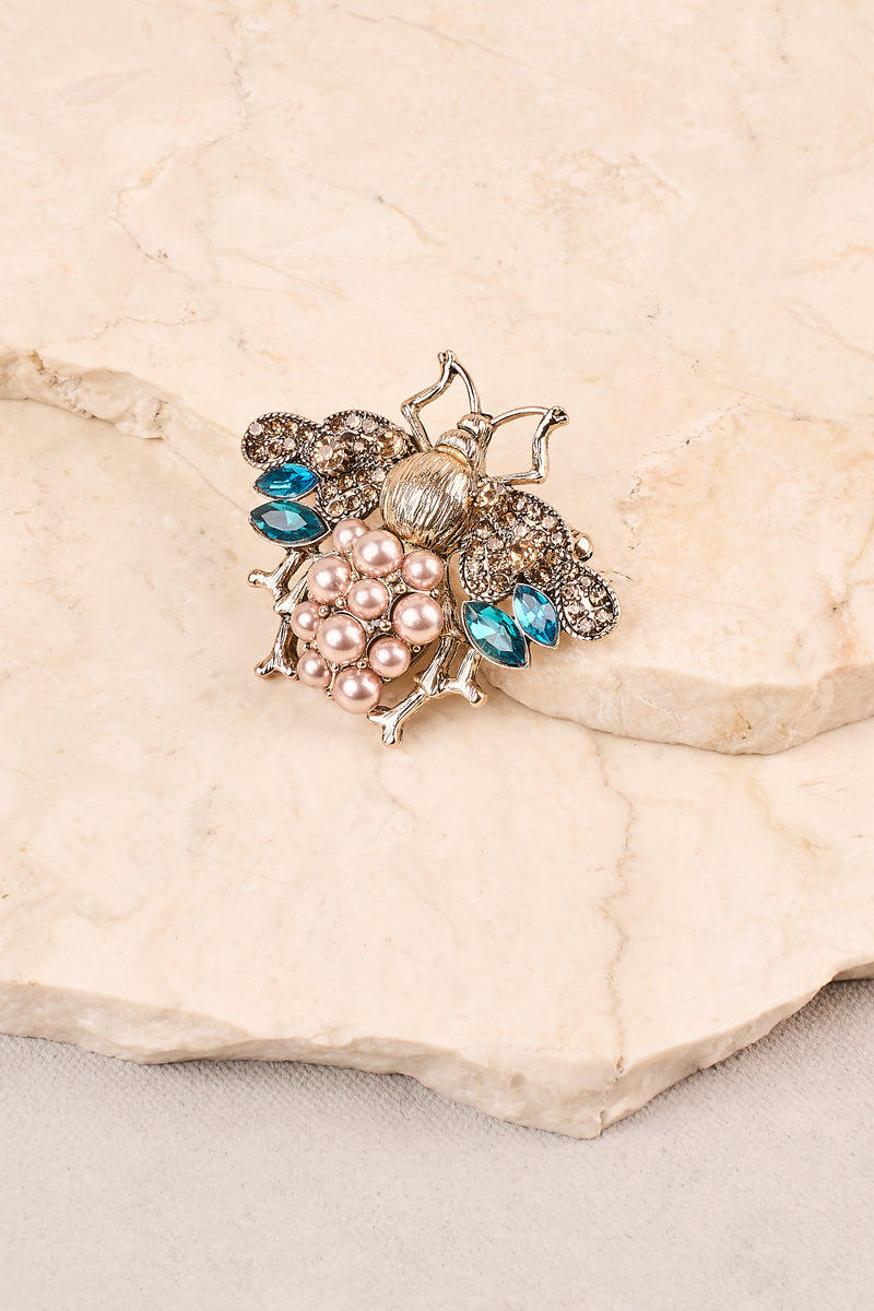 Embellished Bee Brooch - Blue