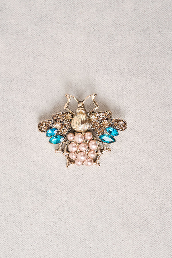 Embellished Bee Brooch - Blue