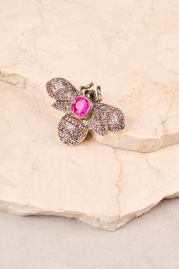 Diamante Bee Brooch - Pink