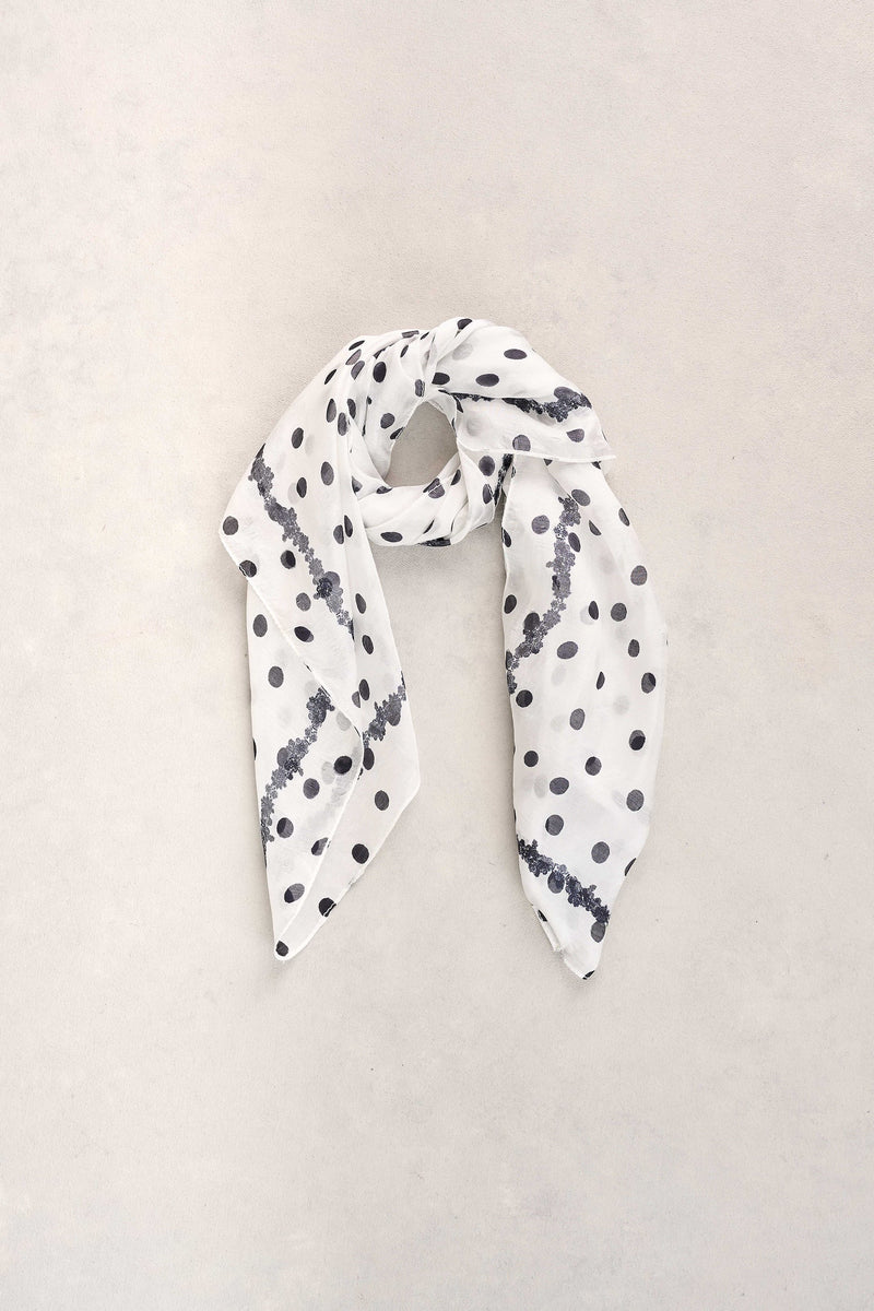 Poka Dot Paisley Border Scarf - Multicolour