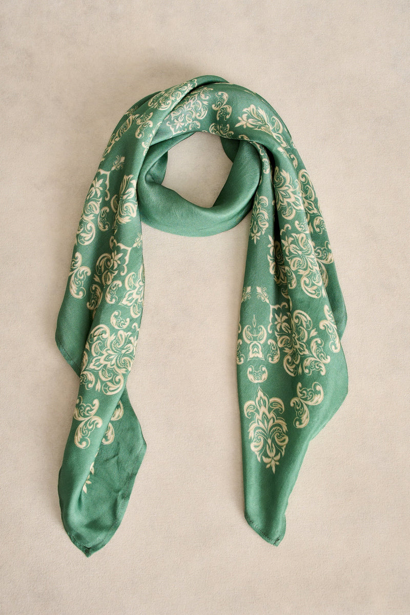 Printed Embroidery Scarf - Teal
