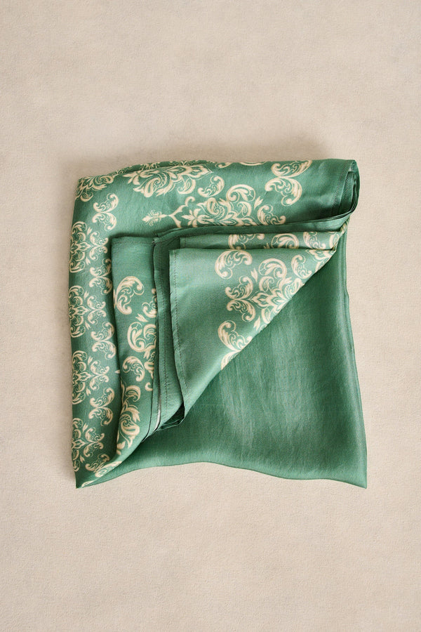 Printed Embroidery Scarf - Teal