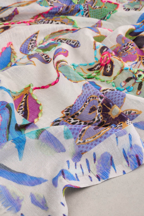 Embellished Floral Sheer Scarf - Multicolour