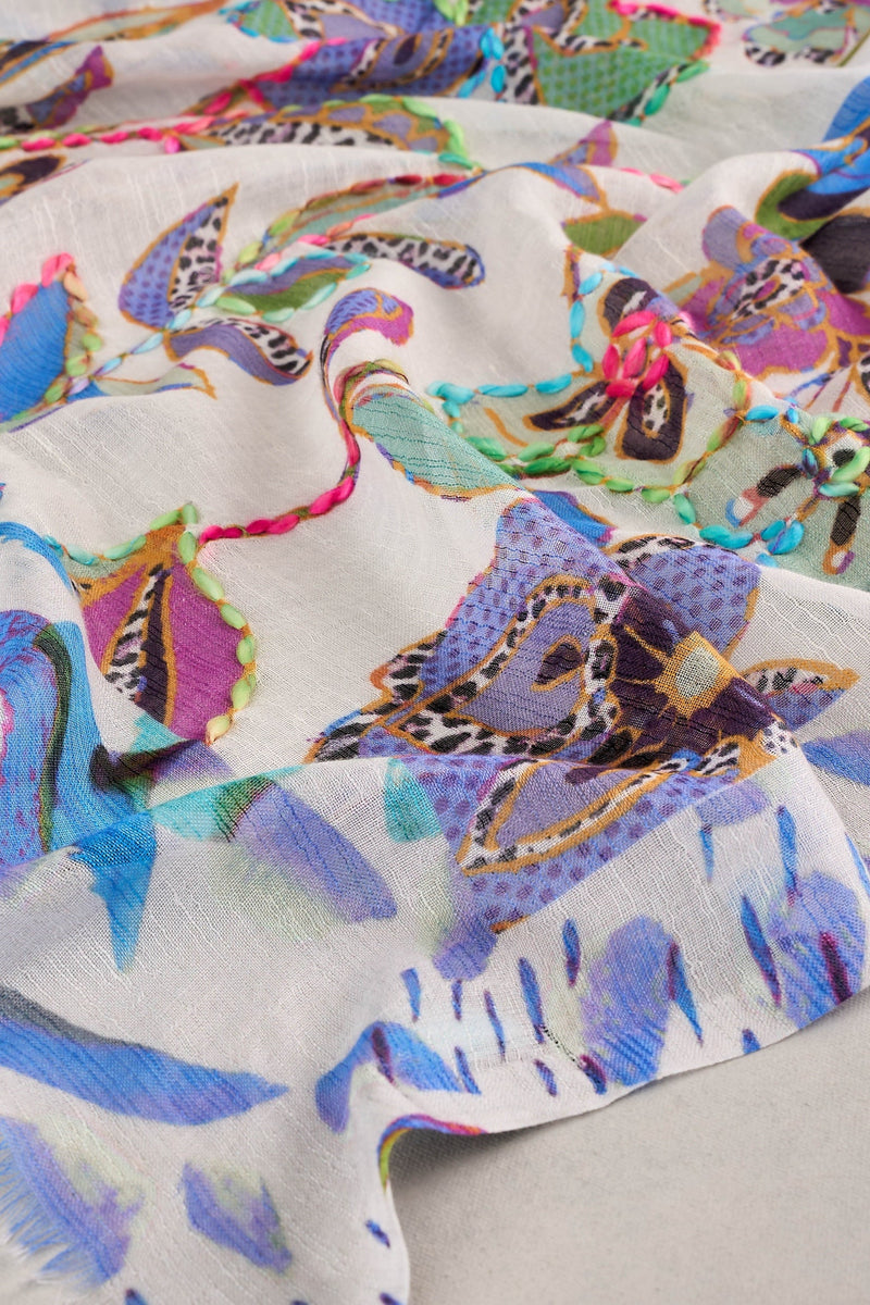 Embellished Floral Sheer Scarf - Multicolour
