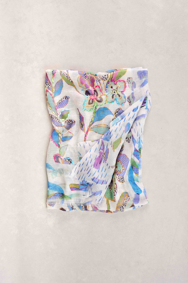 Embellished Floral Sheer Scarf - Multicolour