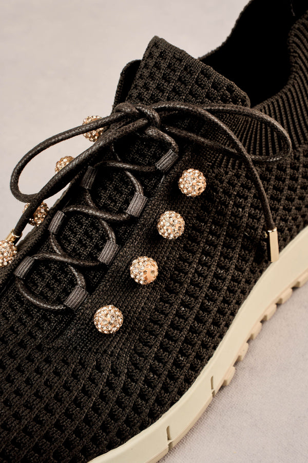 Perla Knit Sneaker - Chocolate / Diamante