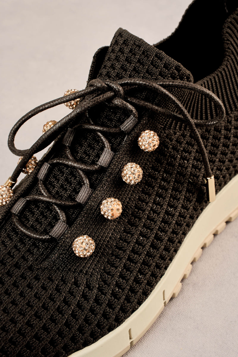 Perla Knit Sneaker - Chocolate / Diamante
