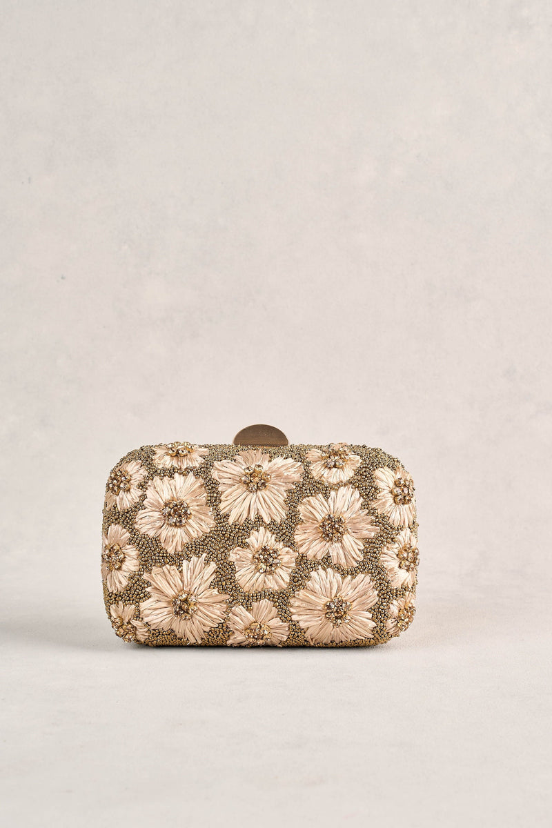 Flower Embellished Clutch - Gold