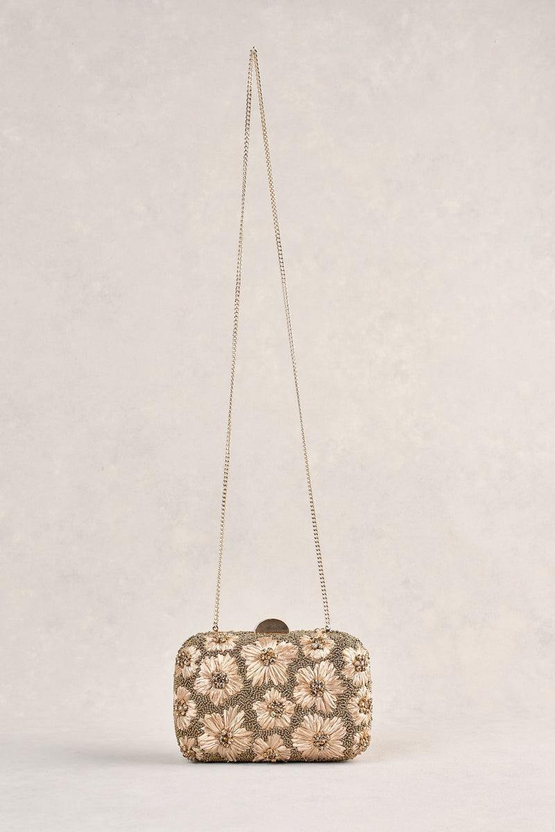 Flower Embellished Clutch - Gold
