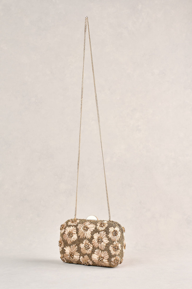 Flower Embellished Clutch - Gold