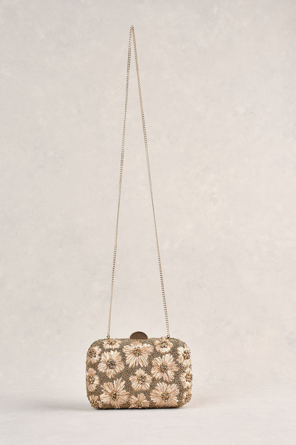 Flower Embellished Clutch - Gold