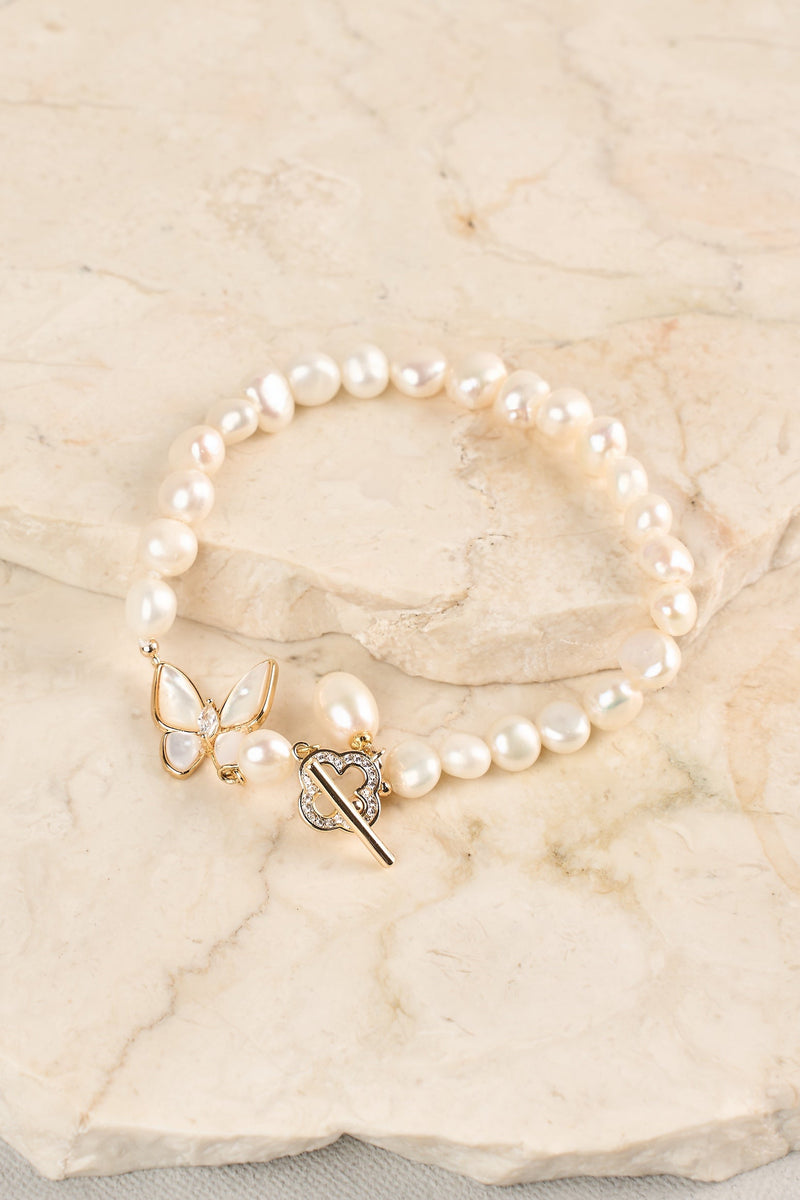 Butterfly Pearl Bracelet - Gold