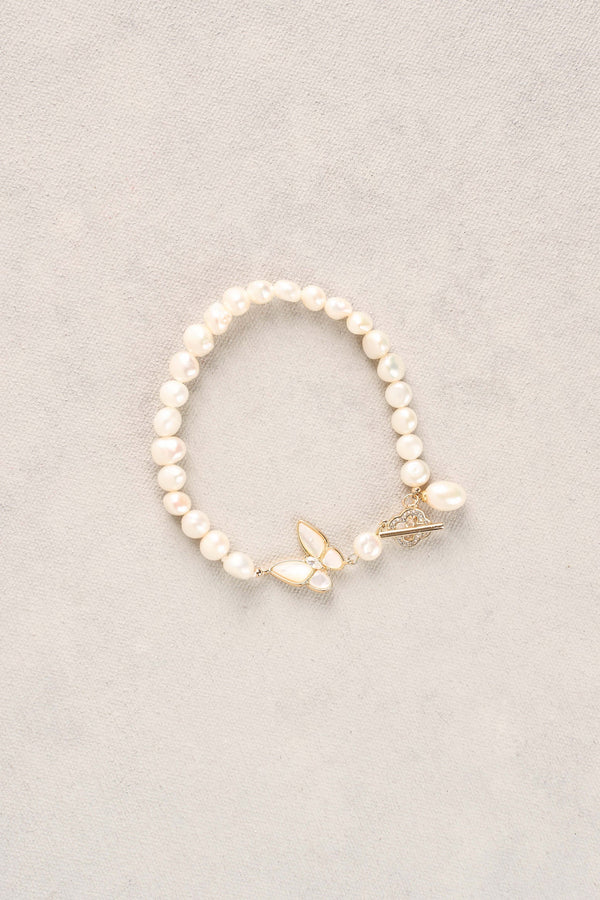 Butterfly Pearl Bracelet - Gold