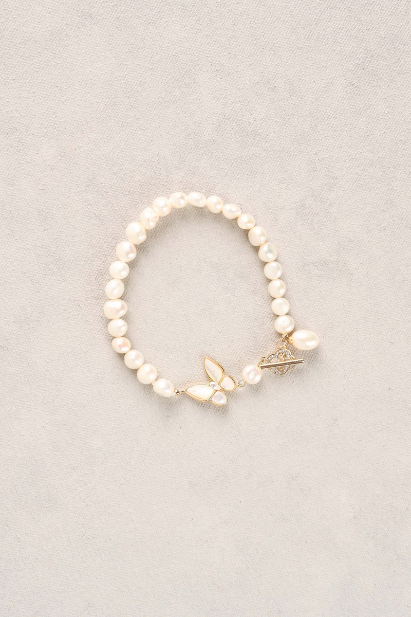 Butterfly Pearl Bracelet - Gold