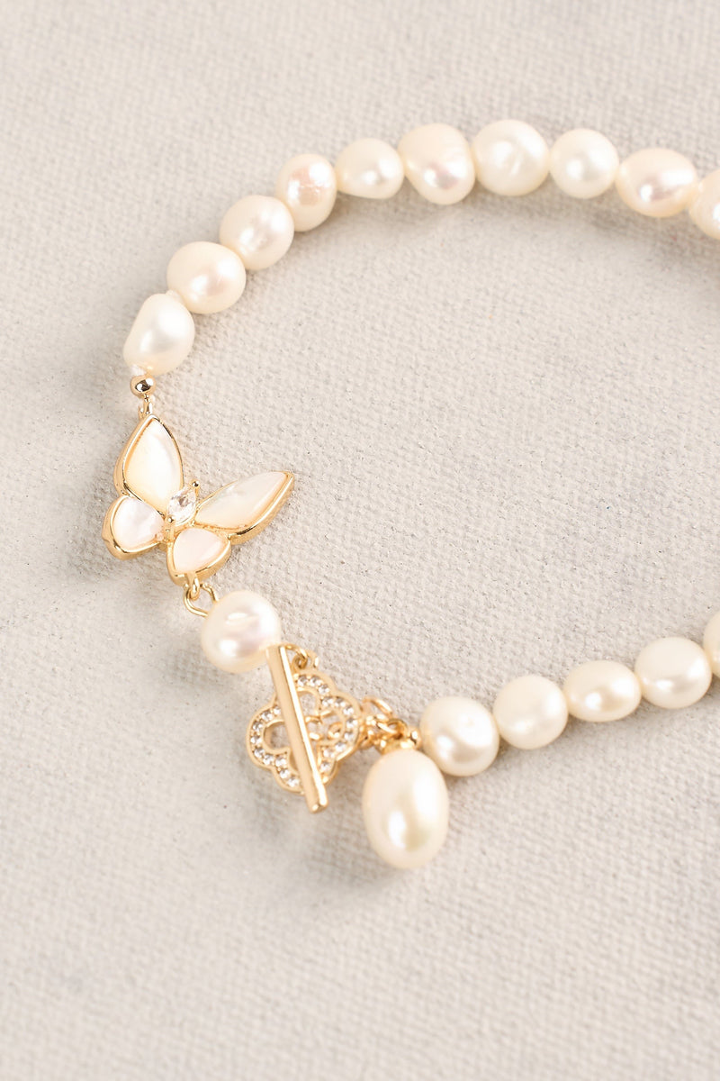 Butterfly Pearl Bracelet - Gold