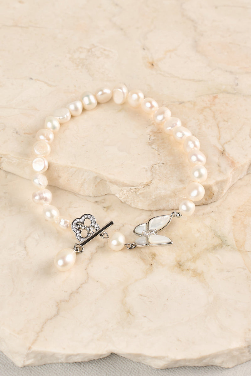 Butterfly Pearl Bracelet - Silver