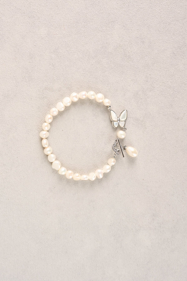 Butterfly Pearl Bracelet - Silver