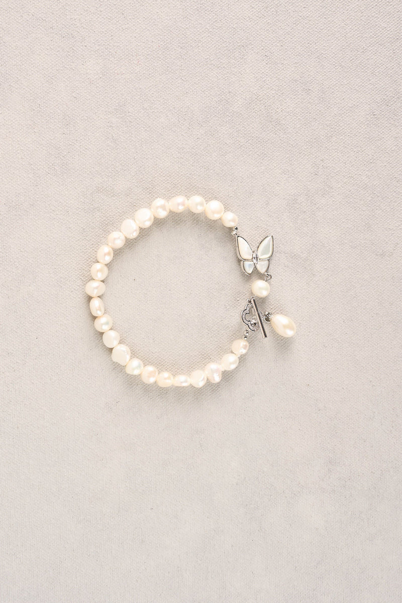 Butterfly Pearl Bracelet - Silver