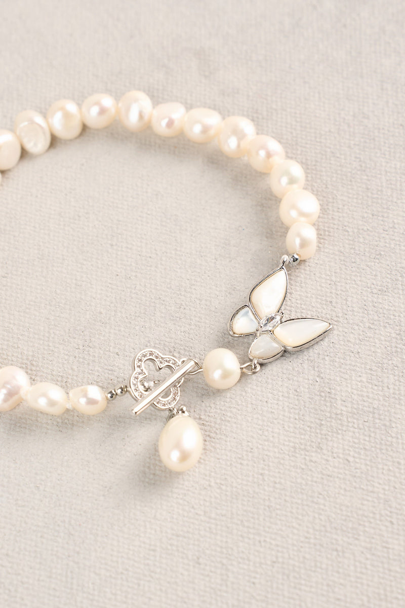 Butterfly Pearl Bracelet - Silver