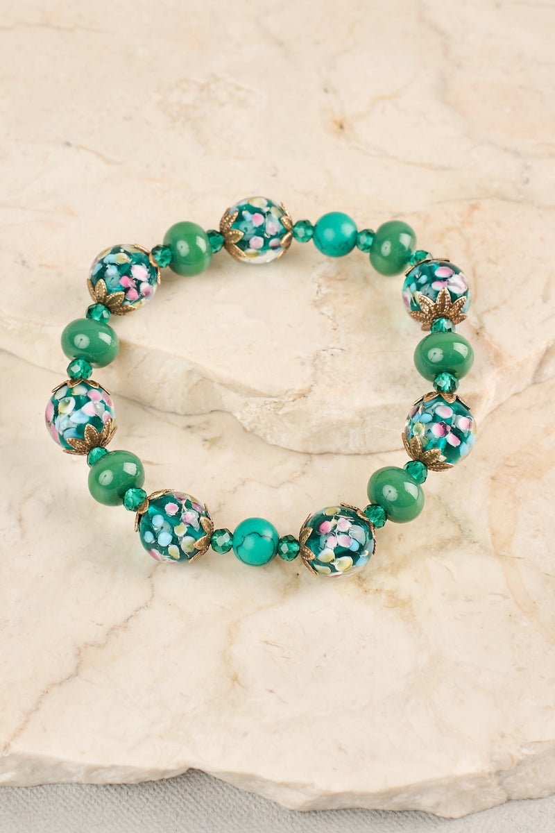 Glass Multi Beaded Wrist - Green
