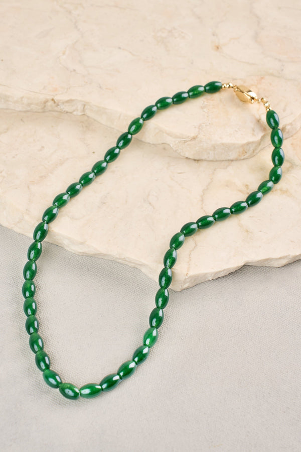 Oval Beaded Necklace - Green
